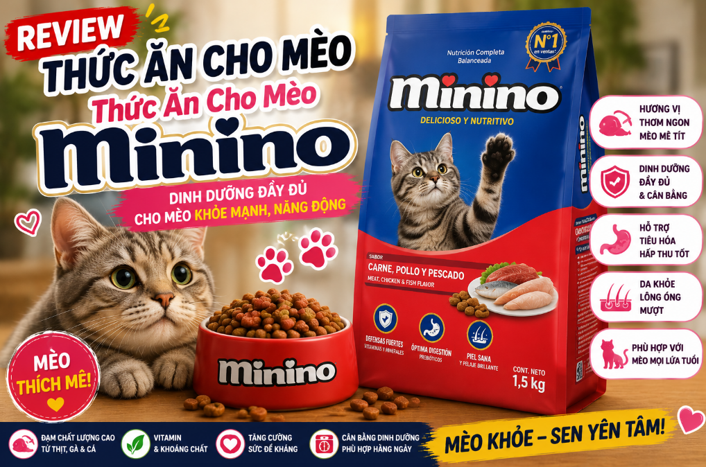 Thức Ăn Cho Mèo Minino: Dòng Hạt Chuẩn Pháp Giá Bình Dân